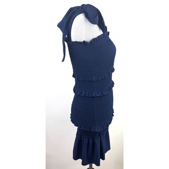 Alter’d State Navy Blue Ruffle Smocked Shoulder Tie Bodycon Dress Size XS - Picture 3 of 7